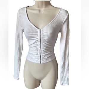 Forever 21 White Ruched Long Sleeve Top Medium NWT